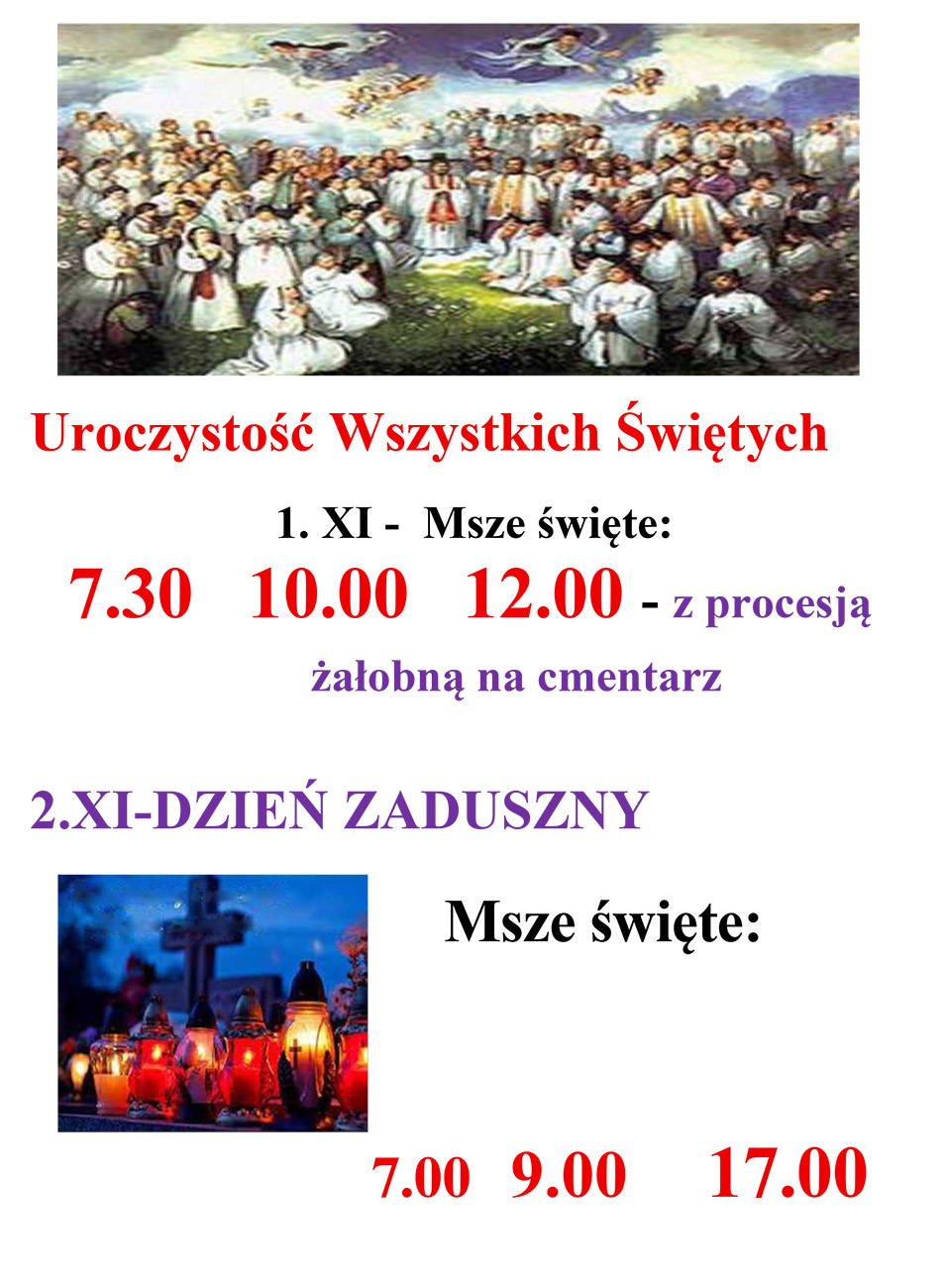 Uroczystość Wszystkich Świętych i Dzień Zaduszny