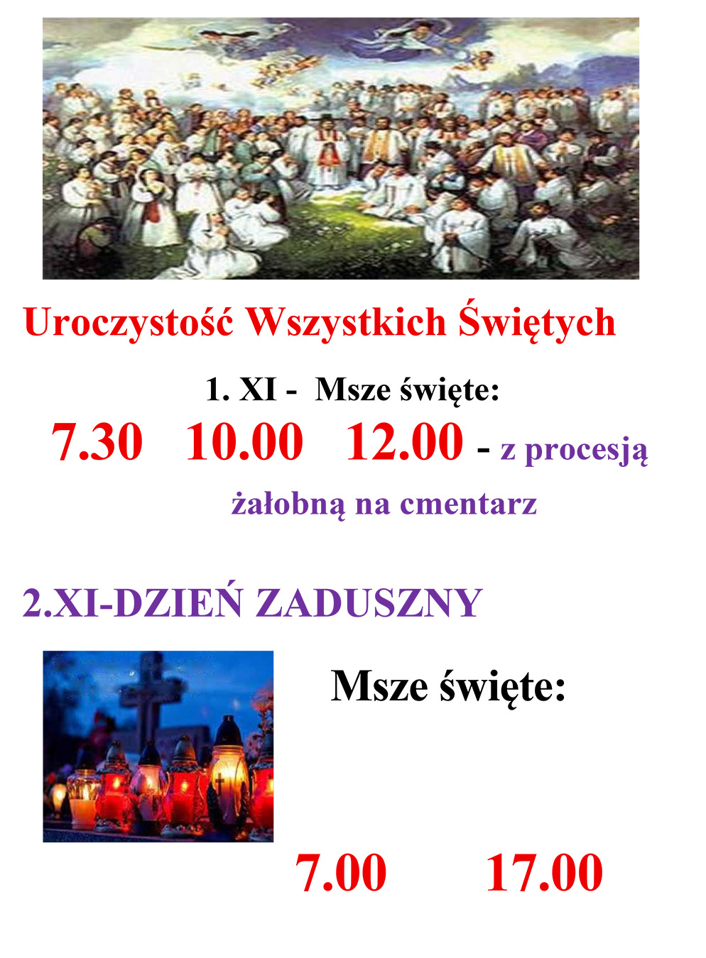 Uroczystość Wszystkich Świętych i Dzień Zaduszny